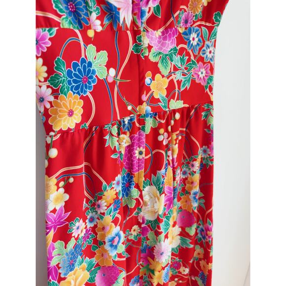 Vintage Andrade Womens Hawaiian Dress Size Sm4-6 Red Floral Tropical Print Maxi - Picture 7 of 11